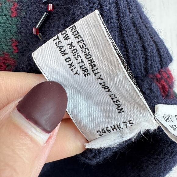 VTG JH Collectibles Blue Wool Fair Isle Beaded Button-Up Sweater Vest Size Large - Picture 8 of 13